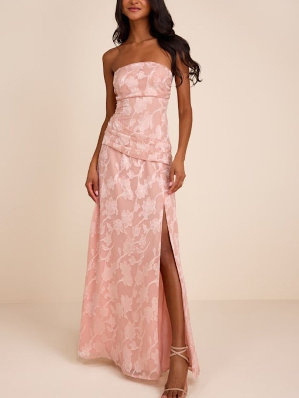 Lulus Joelle Blush Pink Floral Burnout Drop Waist Maxi Dress - Size L